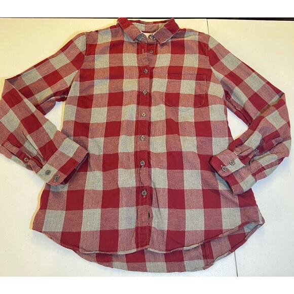 J Crew Shirt Flannel Womens Medium The Perfect Shirt Plaid Button Front Red Gray - Picture 7 of 10